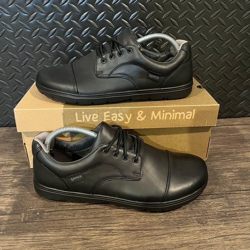 Lems Nine2Five Black Leather Oxford Cap Toe Minimalist Shoes Men’s 8.5 / 42